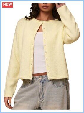 Women's Button Up Knit Cardigan Crew Neck Long Sleeve Fall Sweater